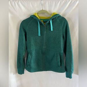 prAna Akita Hooded Textured Fleece Jacket Full Zip Teal Women’s Size S